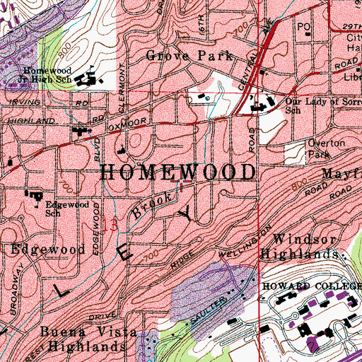 Topographic Map of Homewood, AL