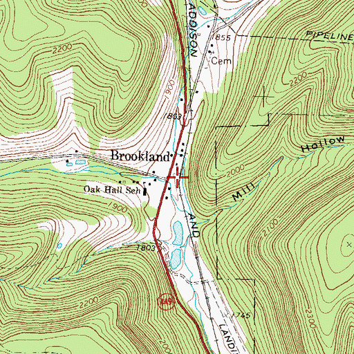 Topographic Map of Brookland, PA