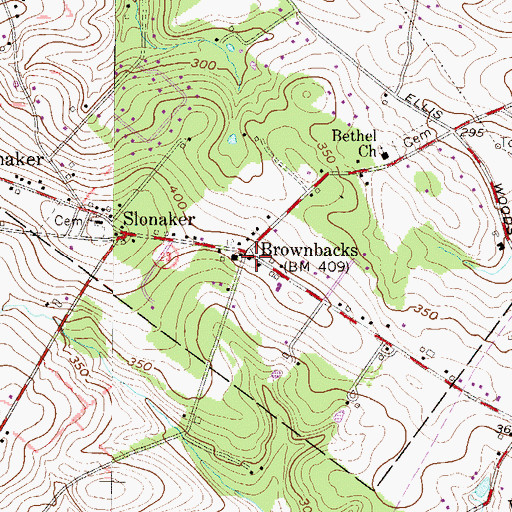 Topographic Map of Brownbacks, PA