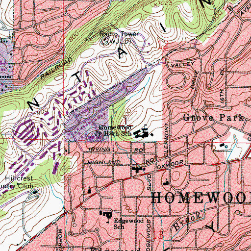 Topographic Map of Homewood Junior High School, AL