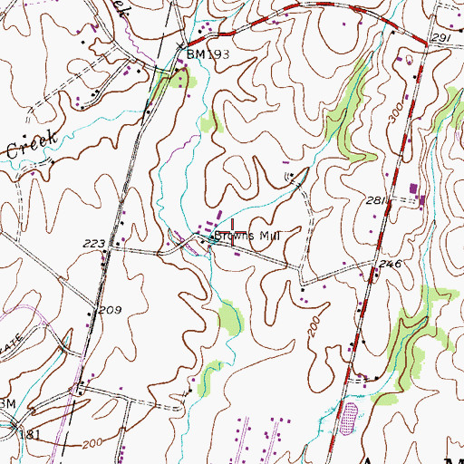 Topographic Map of Browns Mill, PA