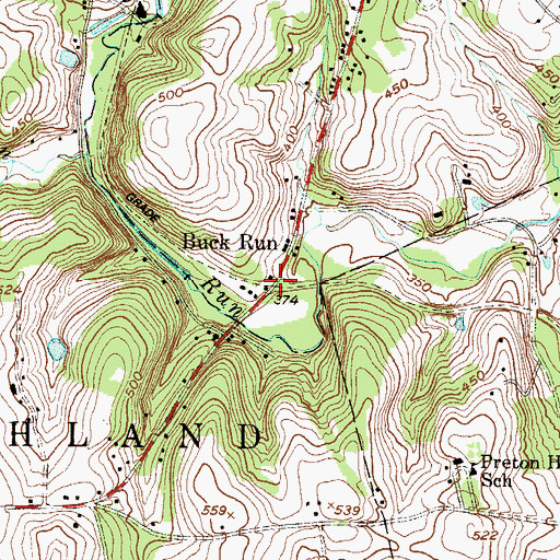 Topographic Map of Buck Run, PA