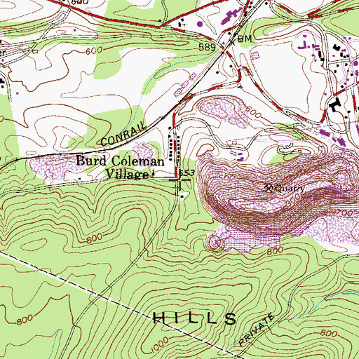 Topographic Map of Burd Coleman Village, PA