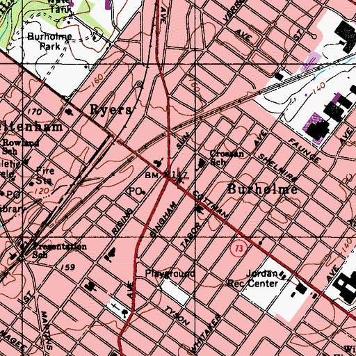 Topographic Map of Burholme, PA