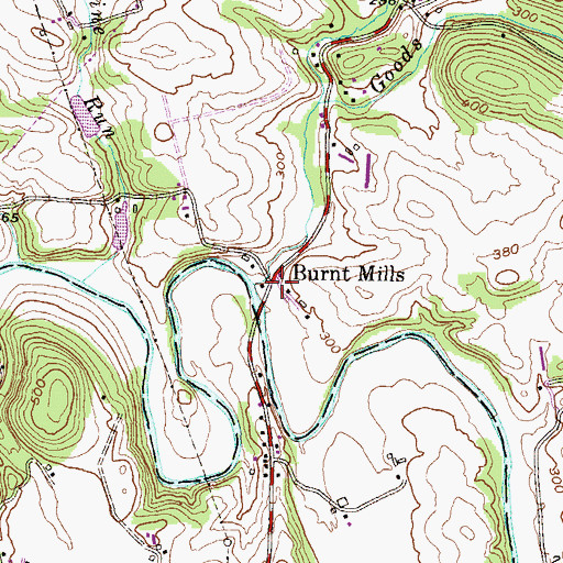 Topographic Map of Burnt Mills, PA