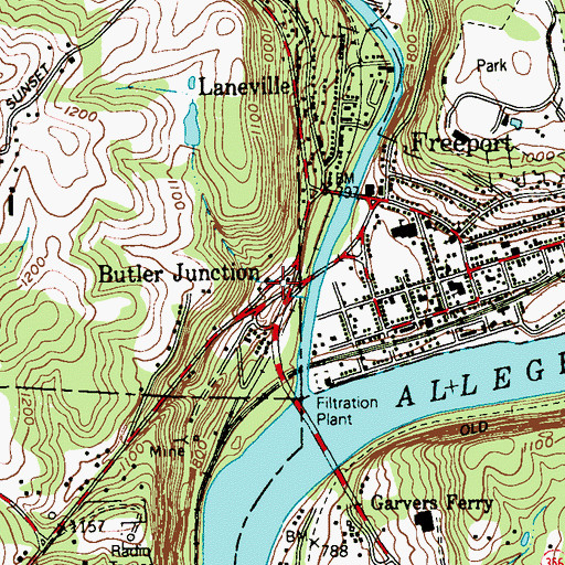 Topographic Map of Butler Junction, PA