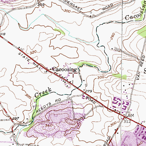 Topographic Map of Cacoosing, PA