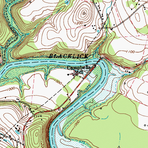 Topographic Map of Campbells Mill, PA