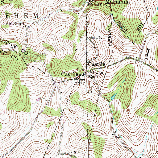 Topographic Map of Castile, PA