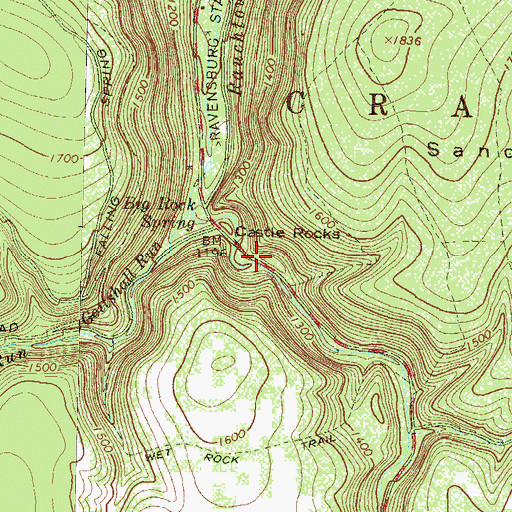 Topographic Map of Castle Rocks, PA