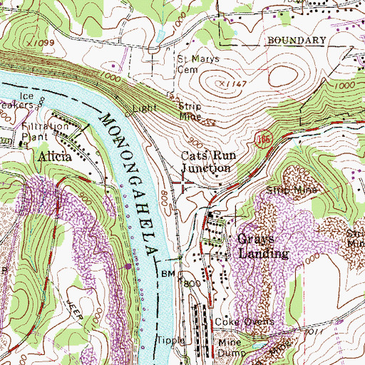 Topographic Map of Cats Run Junction, PA