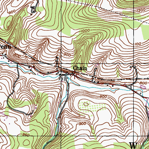 Topographic Map of Chain, PA