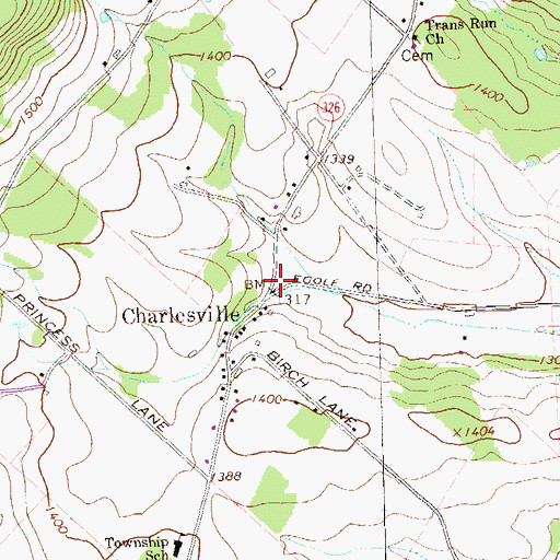 Topographic Map of Charlesville, PA