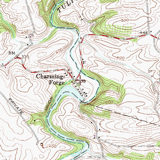 Topographic Map of Charming Forge, PA