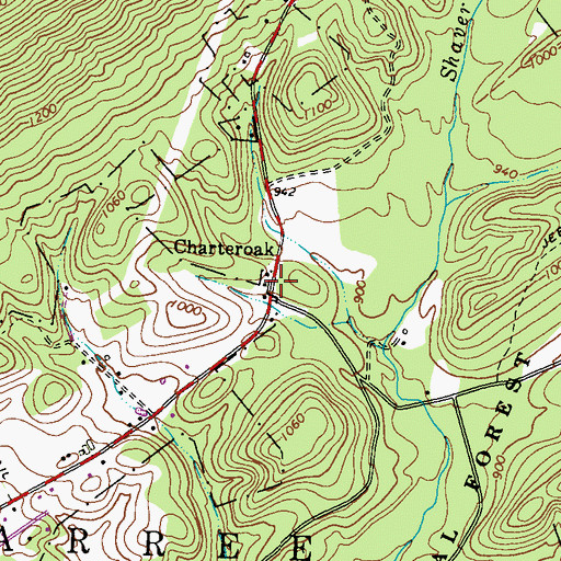 Topographic Map of Charteroak, PA