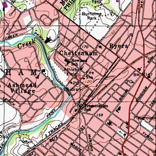 Topographic Map of Cheltenham, PA