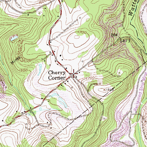 Topographic Map of Cherry Corner, PA