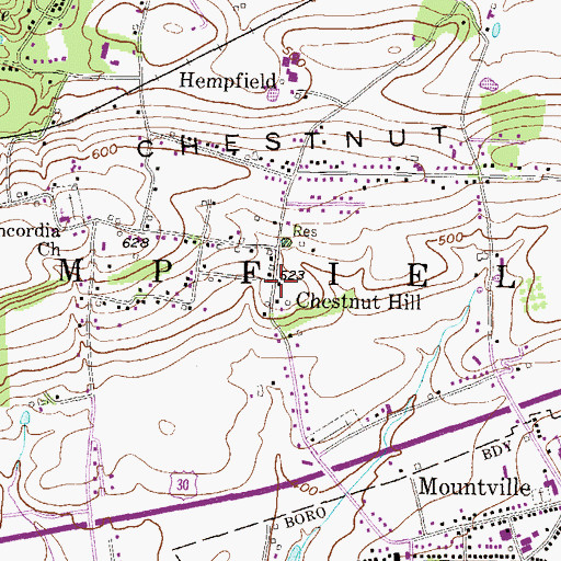 Topographic Map of Chestnut Hill, PA