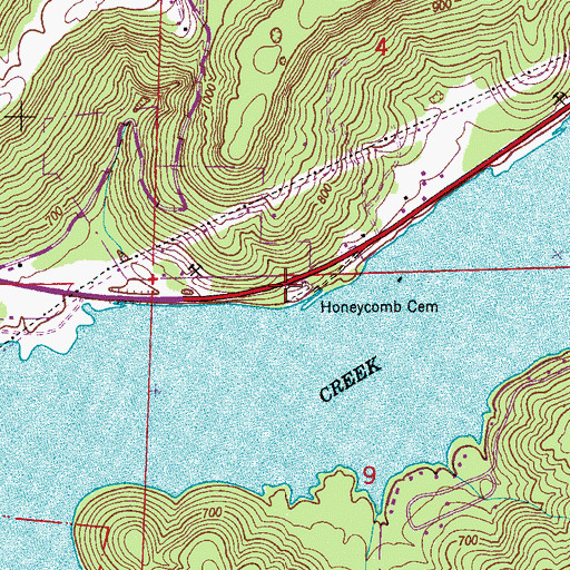 Topographic Map of Honeycomb Cemetery, AL