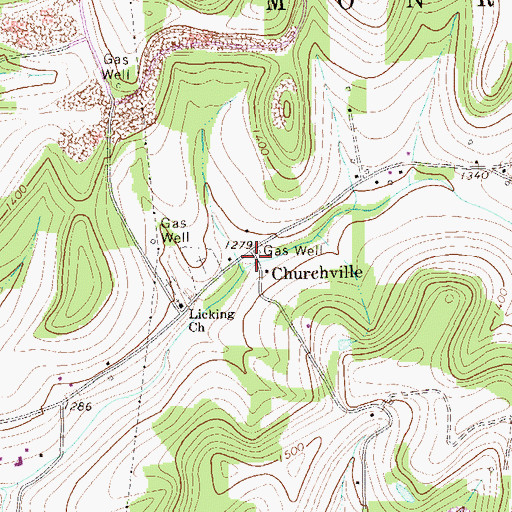 Topographic Map of Churchville, PA