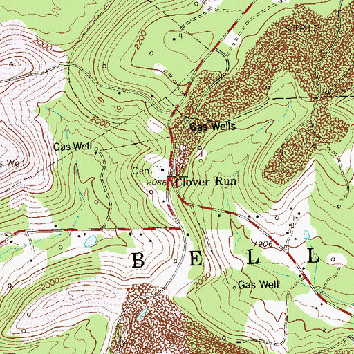 Topographic Map of Clover Run, PA