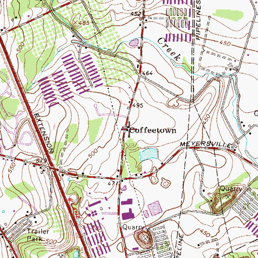 Topographic Map of Coffeetown, PA