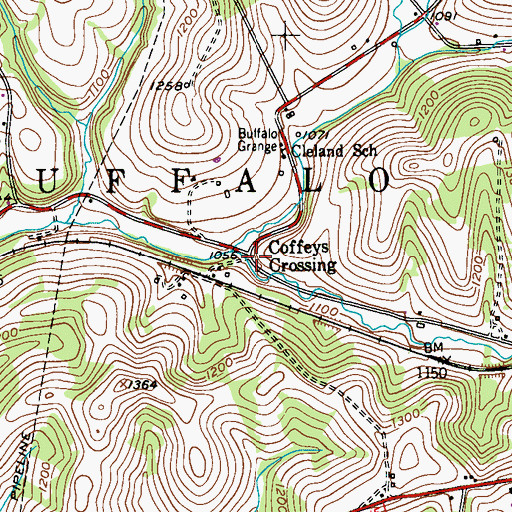 Topographic Map of Coffeys Crossing, PA