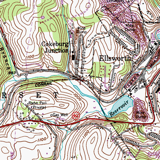 Topographic Map of Cokeburg Junction, PA