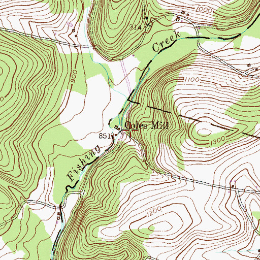 Topographic Map of Coles Mill, PA
