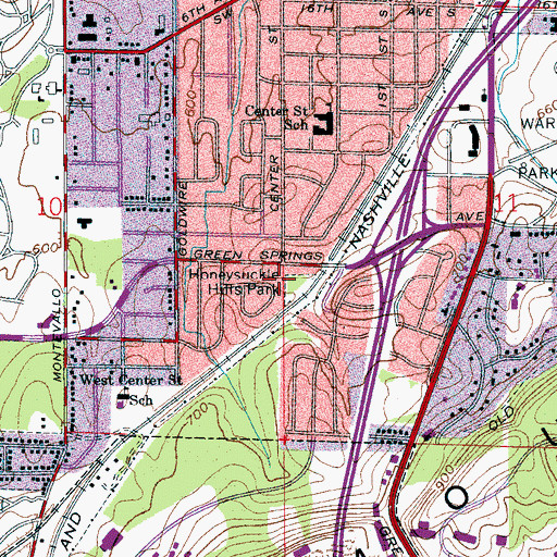 Topographic Map of Honeysuckle Hills Park, AL