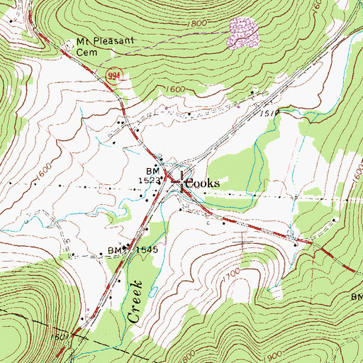 Topographic Map of Cooks, PA