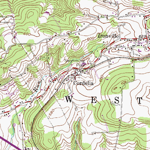 Topographic Map of Cordelia, PA