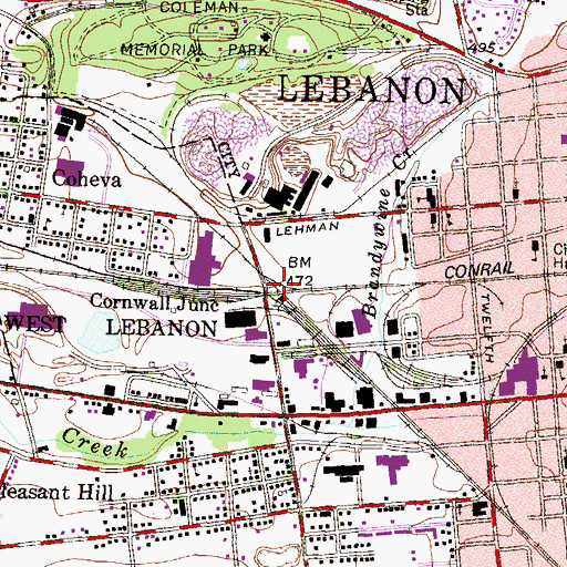 Topographic Map of Cornwall Junction, PA