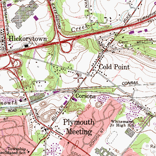 Topographic Map of Corsons, PA