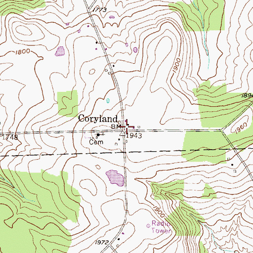 Topographic Map of Coryland, PA