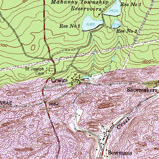 Topographic Map of Craigs, PA