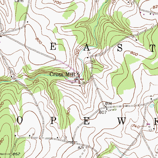 Topographic Map of Cross Mill, PA