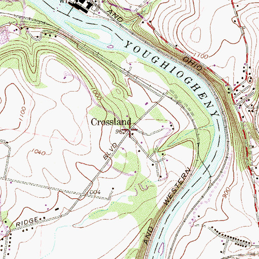 Topographic Map of Crossland, PA