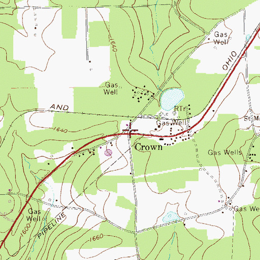 Topographic Map of Crown, PA