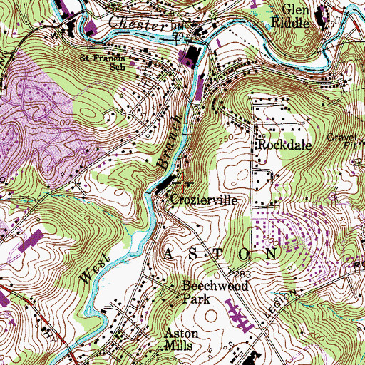 Topographic Map of Crozierville, PA