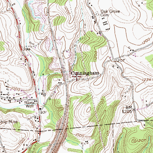 Topographic Map of Cunningham, PA