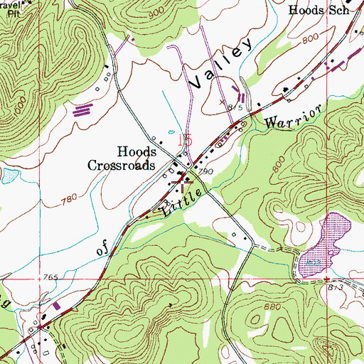 Topographic Map of Hoods Crossroads, AL
