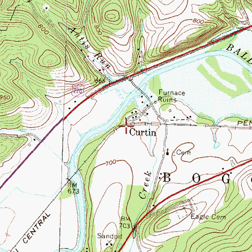 Topographic Map of Curtin, PA