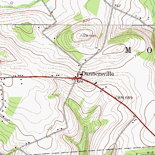 Topographic Map of Dannersville, PA