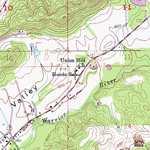 Topographic Map of Hoods School, AL