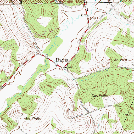 Topographic Map of Davis, PA