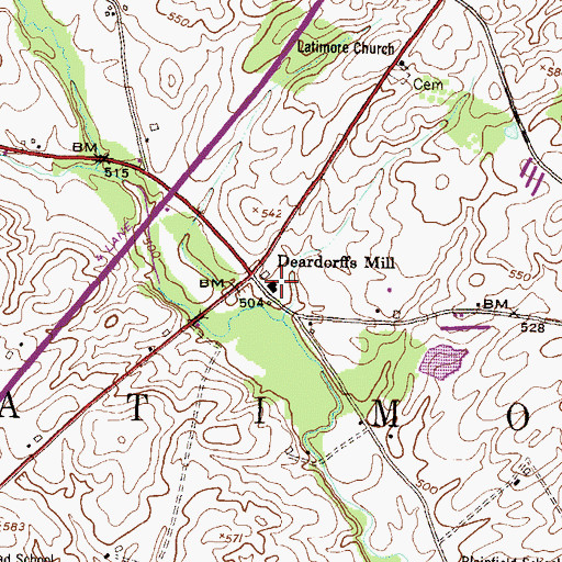 Topographic Map of Deardorffs Mill, PA