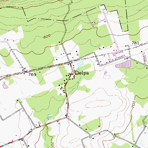 Topographic Map of Delps, PA