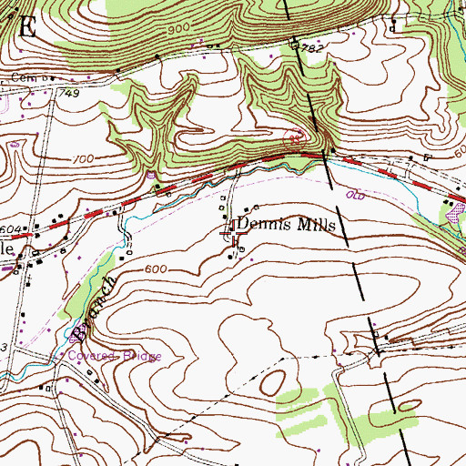 Topographic Map of Dennis Mills, PA