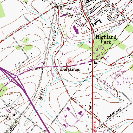 Topographic Map of Derstines, PA